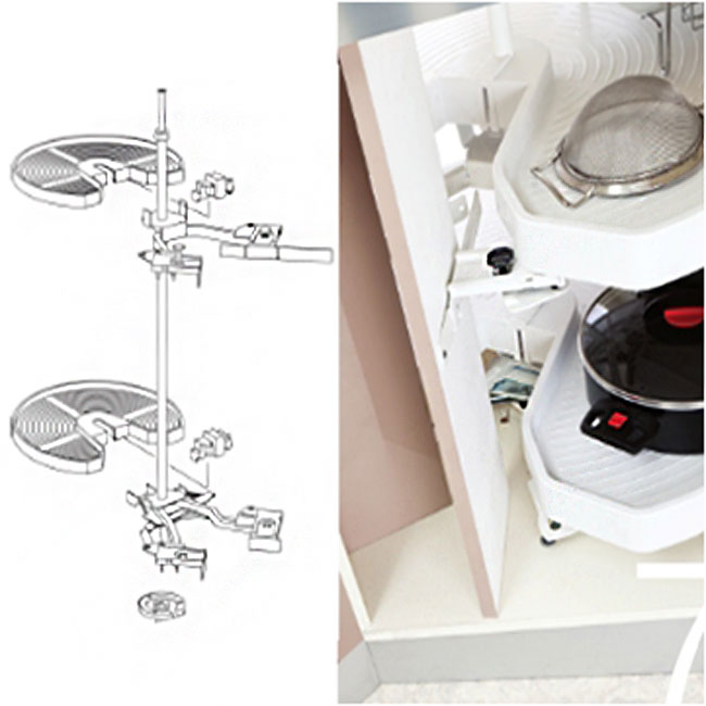 "Карусель" для кухонного шкафа,с полками из пластика, с системой открывания от нажатия Push to Open, для V-образного фасада